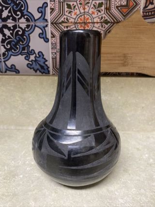 Vintage Mid 20thc Santa Clara Pueblo Frances Chevarria Blackware Pottery Vase