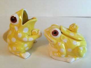 Jsny J.  S.  N.  Y Vintage Yellow Frog Creamer And Lidded Frog Sugar Bowl Porcelain