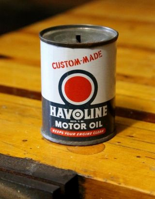Vintage Texaco Havoline Motor Oil 3 " 4 Oz Tin Can Savings Bank Old Advertising