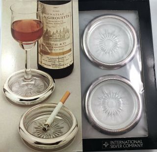 Vintage International Silver Co Set Of 4 Silverplate Coasters/ashtrays/italy Nib