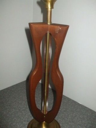 Vintage Mid Century Danish Modern Teak Wood Sculpture Table Lamp 60s 70s