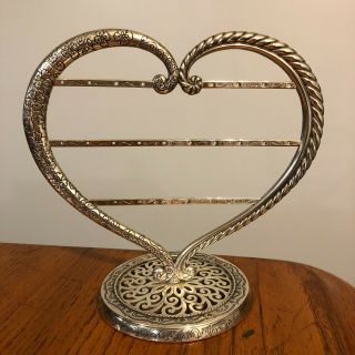 Brighton Vtg Style Big Heart Shaped Silver Plated Jewelry Stand Earring Holder