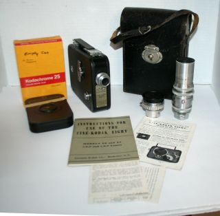 Cine - Kodak Eight Model 25 16mm Movie Camera & Lens Anastigmat 63mm & 15mm F/2.  7