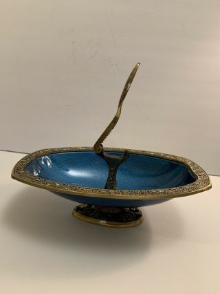Vintage Brass And Enamel Nut Cracker Mounted Footed Bowl Judaica Made In Israel