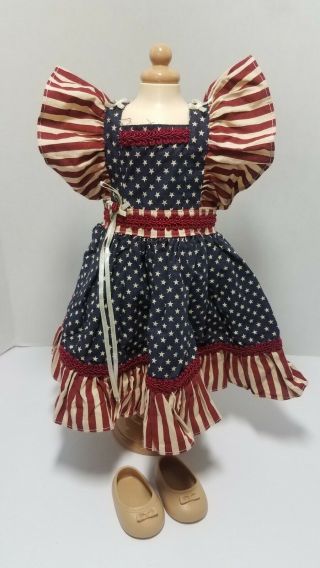 Vtg Primitive Flag Dress Tender Heart Treasures Clothes 18 " Dolls Or Teddy Bears