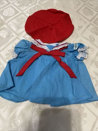 Vintage Cabbage Patch Kids ￼ Doll Clothes blue dress with red ribbon and red hat 2