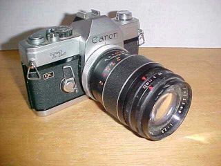 Vintage Canon Tl Ql 35mm Film Camera With Lentar F=135mm 1:2.  8