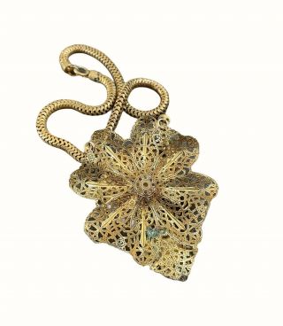 Stunning Art Deco Green Cabochon Peking Glass Vintage Filigree Necklace 3