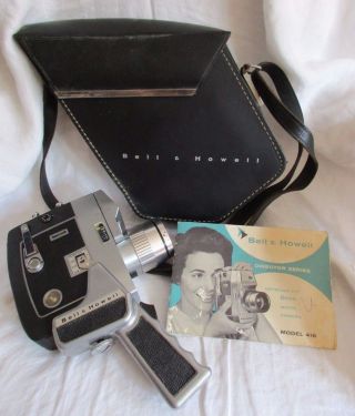 Vtg Bell & Howell Director Series 416 8mm Movie Camera Optronic Eye Leather Case