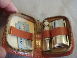 Vintage Gillette Travel Razor In Leather Case Germany