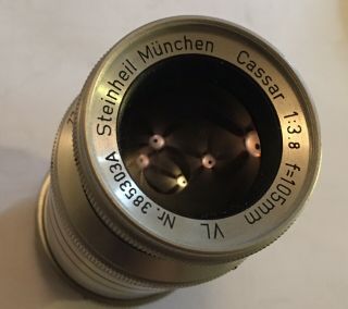 Vintage Steinheil Munchen Cassar 1:3.  8 F=105mm Vl Nr.  385303a Lens