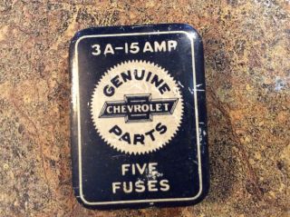 Vintage 3a - 15 Amp Chevrolet Parts Five Fuses In Tin Box