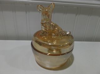Vtg Jeanette Marigold Carnival Glass Powder Jar/trinket Dish Scottie Dog Lid