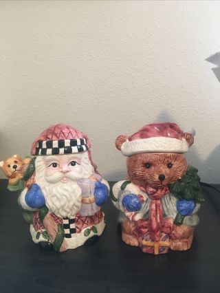 Vintage World Bazaars Inc Santa & Teddy Bear Cookie Jar 7.  5” Christmas