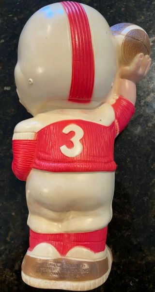 Vintage Coin Bank Little Boy Football Player Red White Uniform 1970s Berrie