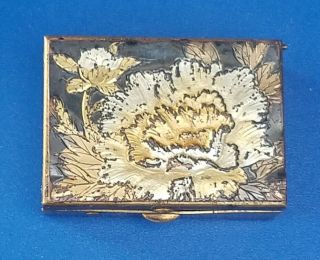 Vintage Gold Tone Pill Box With Floral Design.  Styled By Schildkraut
