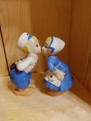Vintage Kissing Dutch Boy & Girl Salt & Pepper Shakers 4 1/2 Inches