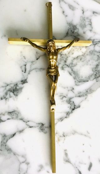 Vintage Brass Catholic Church Religous Art Crucifix Jesus On Cross Inri 10”