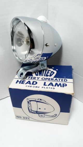 Vintage United Chrome Plated Head Lamp Nos Made In Japan Rare