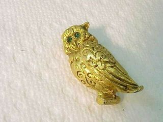 Vintage Max Factor Owl With Green Glass Eyes Perfume Pendant Solid -