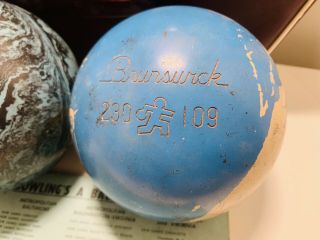 Vintage (2) Brunswick Duck Pin Bowling Balls w/ Charles F Clark Naugahyde Bag 2
