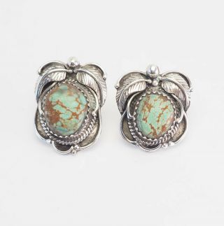 Vintage Navajo Handmade Sterling Silver Turquoise Post Earrings