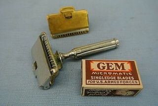 Vintage Gem Single Edge Safety Razor,  W/extra Gold Toned Head And Pack Of Blades