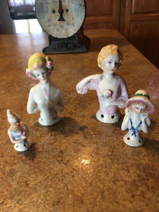 4 Vintage Porcelain Half Doll Pin Cushion - 2 - Germany - 5160 - Miniature - Tp17 - 2 - Japan