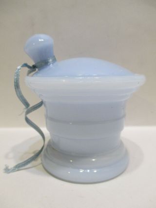 Vintage J V Co.  Inc Light Blue Milk Glass Apothecary Lided Jar