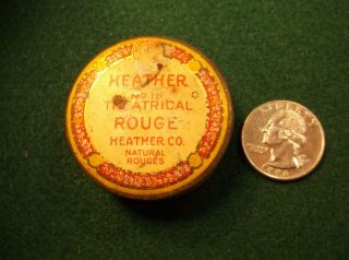 1 Of 2,  Rare Old Vtg Antique (makeup) Tin " Heather 18 Theatrical Rouge " (full)