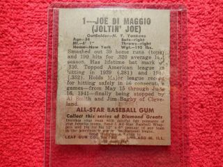 MLB Vintage Joe DiMaggio - 1948 - 49 Leaf card 1 (Poor) 2