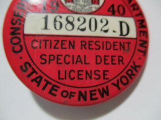 Vintage 1940 N.  Y State Resident Hunting Special Deer License 168202D Pin Button 3