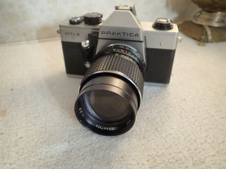 Vintage Pentacon Ddr Praktica Mtl 5 35mm Slr Film Camera Kit W/ 135mm F2.  8 Lens