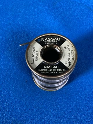 Nassau B Rosin Solder,  1 Lb Roll Spec 7076 Pure Water White Rosin Core Vintage