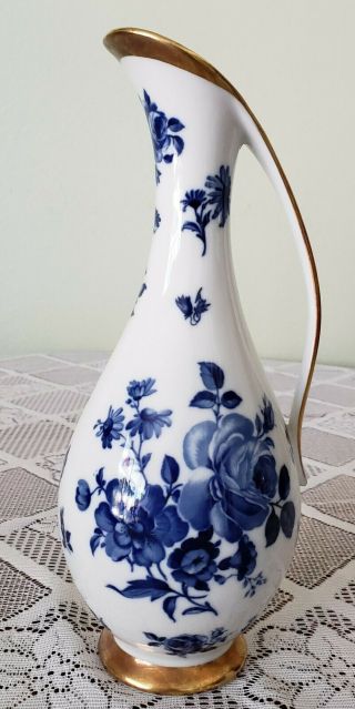 Vintage Bavaria Royal Porzellan Kpm Germany Echt Cobalt Blue Pitcher Rose Vase