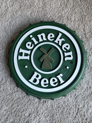 Vintage Heineken Beer Bottle Cap Sign - Man Cave 15 Inches Across