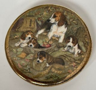 Hound Dogs W Puppies Vintage Stella Rzanski Xl Ceramic Button 2”