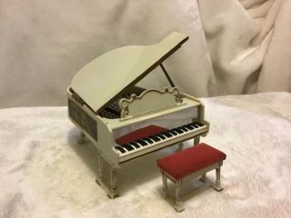 Vintage Ideal Toys Doll House Furniture White Plastic Grand Piano
