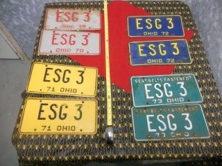 4 Vintage 1970 1971 1972 & 1973 Ohio License Plate No.  Esg 3 All Four