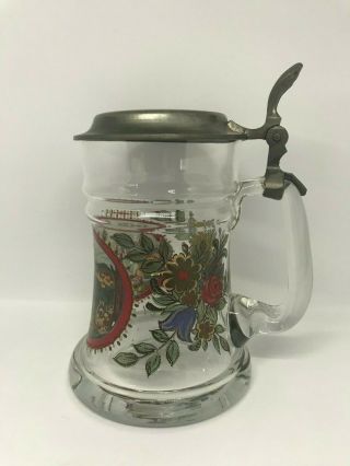Vintage Rein Zinn Enameled Glass Beer Stein With A Pewter Lid From Germany 3