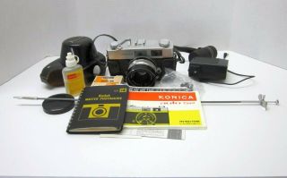 Vintage Konica Auto S2 Camera With Vivitar 108 Flash And Accessories