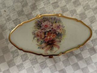 Vintage Stratton England Floral Mirror Ring Or Lipstick Holder Gold Tone 2.  5 "