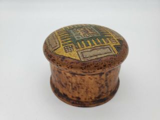 Small Wood Hand Made Carved Painted Trinket Powder Dresser Box Vintage