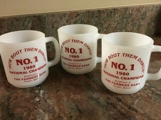 Vtg Georgia Bulldogs How Bout Them Dawgs 1980 National Champions Milk Glass Mugs