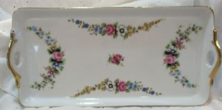 Vintage Art Deco Hand Painted Summer Flowers Vanity Dresser Tray Dish 10.  25 "