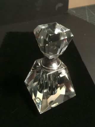 Vintage 80s Crystal Perfume Bottle Art Deco Screw Top Pyramid Clear Cassini?