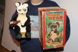 Vintage Picnic Bear Battery Operated Japan Toy Sign W/box