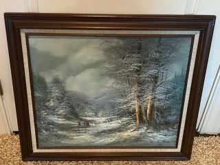 Vintage Oil Painting Of A Rural Winter Scene Signed " R.  Brant "