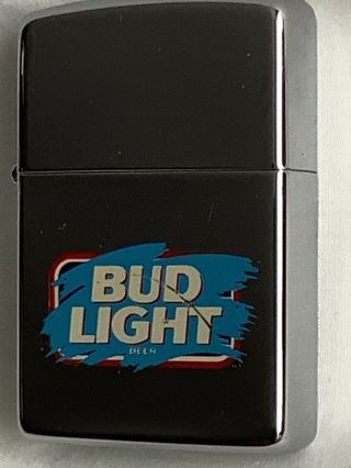 Vintage Budweiser Bud Light Logo Made In Usa Classic Chrome Zippo Lighter