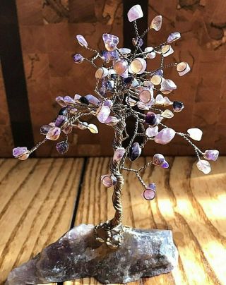Vintage Amethyst Gem Tree Small Sculpture,  Amethyst Base - Bonsai Tree 3
